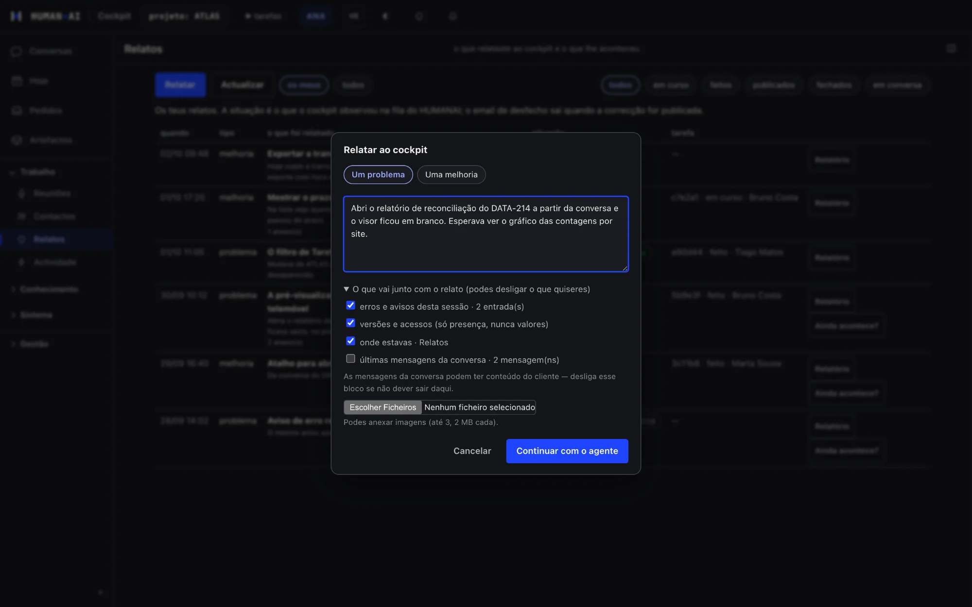 Cockpit HumanAI: novo relato com o contexto em blocos que se podem desligar